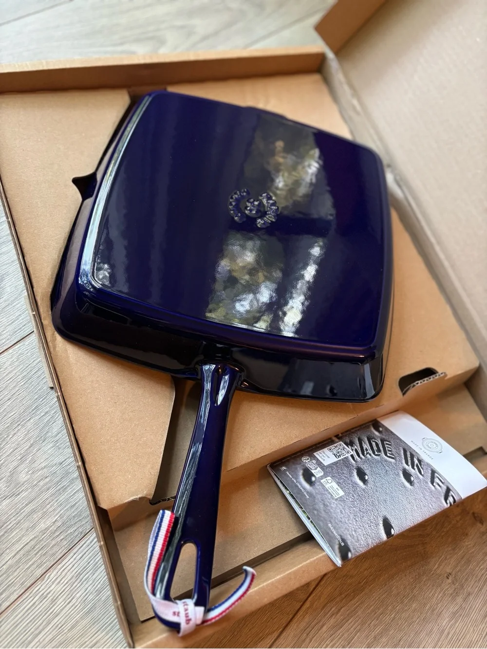 Staub Enameled Cast Iron 12 Inch Square Grill Pan Dark Blue Navy NIB France